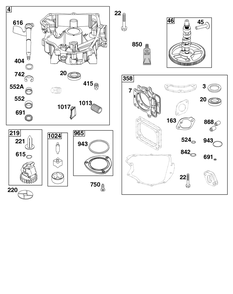 Crankcase Cover/Sump Group Diagram and Parts List for 44U777-0011-G1 400000 - 699999 Briggs and Stratton Engine